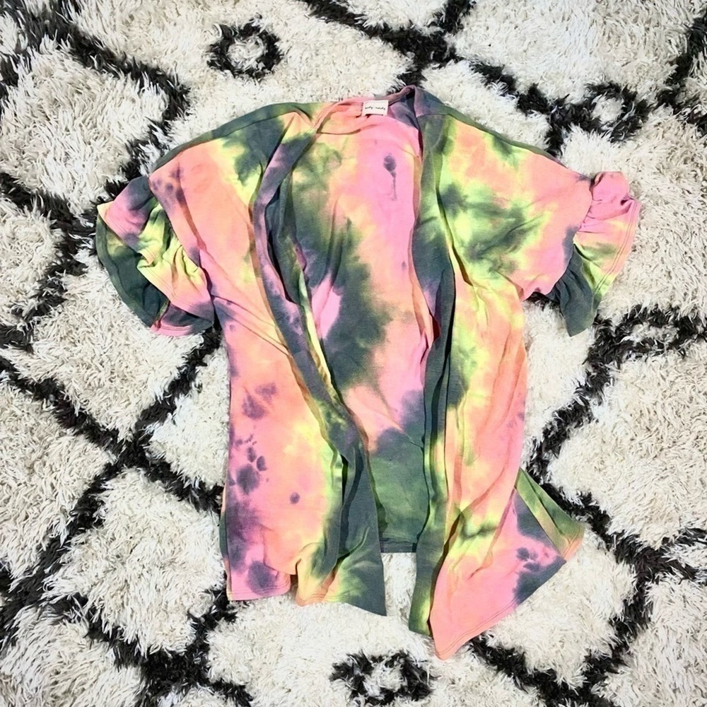 TIE-DYE Short Sleeve Open Front Swim Suit Summer Cover up Size Small